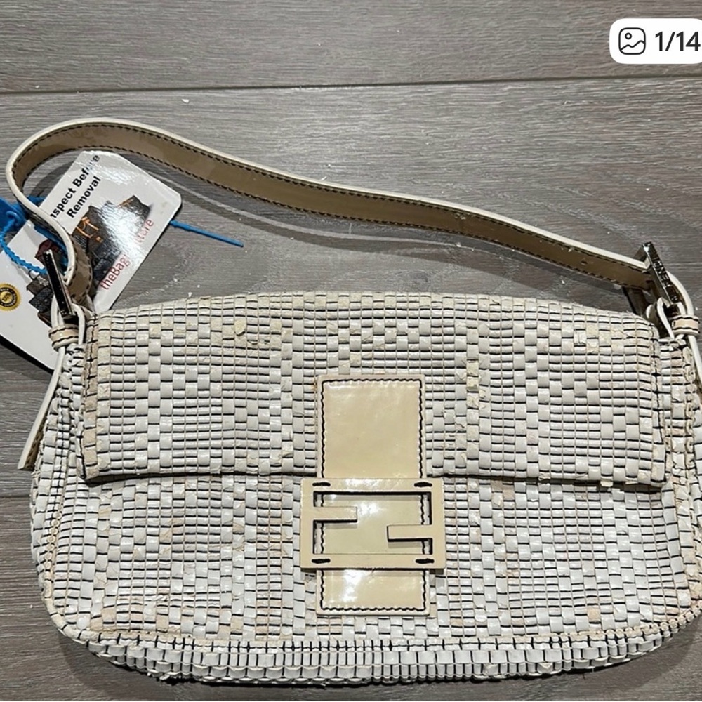 Fendi Cream Woven Shoulder Bag